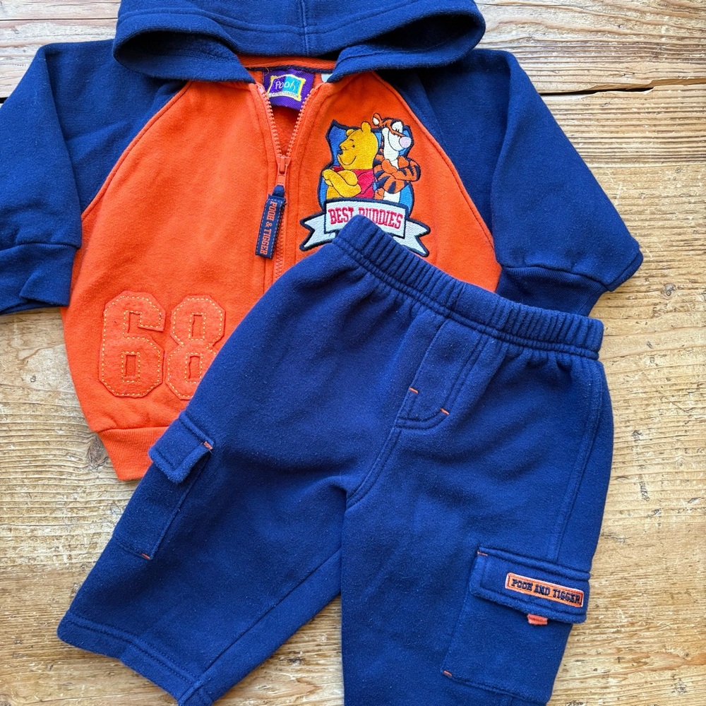 Disney Pooh Navy & Orange Toddler Hoodie Set with Cartoon Patch - Picture 2 of 2